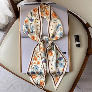 Bufanda Estrecha Larga Estampado Floral Satén De Imitación Diadema Cinta Para Bolso Corbata Mujeres Elegante Ligero Moda