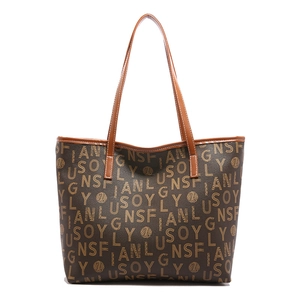 Large capacity tote bag with brown vintage monogram print and durable top handles