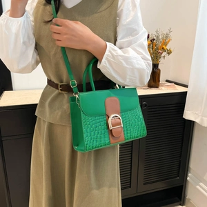 Mode Grüne Handtasche mit Krokodilmuster, Goldverschluss und Griff für Damen
