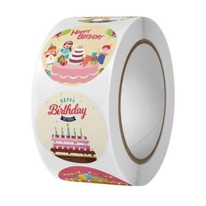Rouleau de 8 autocollants Happy Birthday colorés pour emballages cadeaux et enveloppes