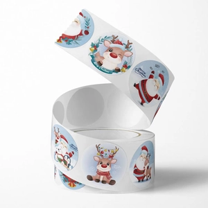Rouleau d'autocollants de Noël avec Père Noël et rennes pour emballages cadeaux festifs