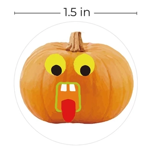 Funny 1.5 inch Halloween pumpkin emoji sticker with expressive face and long red tongue