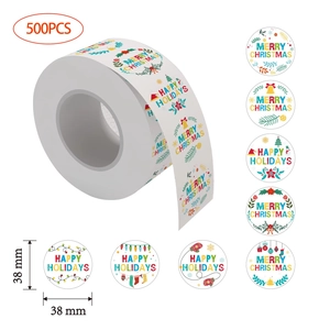 Christmas Stickers Round Festive Labels Coated Paper Self-Adhesive For Gift Box Envelope Sealing Holiday Decorative