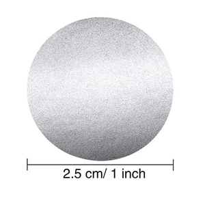 Détail d'un autocollant à gratter pailleté argent de 1 pouce avec marquage de taille 2,5 cm