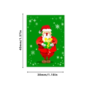 Christmas Santa Claus stickers 40x30mm on green background with white snowflakes
