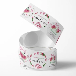 500 watermelon stickers roll with floral patterns and Thank You labels for party decor