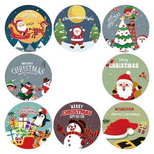 Set mit 8 runden Weihnachtsaufklebern mit Weihnachtsmann-, Pinguin- und Rentier-Motiven