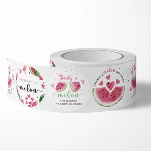 Roll of colorful watermelon themed thank you stickers for gift party decoration