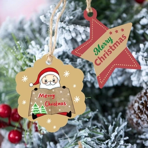 100pcs Christmas kraft paper gift tags with Santa Claus and stars on snowed pine tree