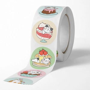 500-roll cute cat and dessert round gift stickers for shop orders on white background