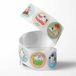 500-count roll of cute cat and dessert gift stickers for shop packaging labels