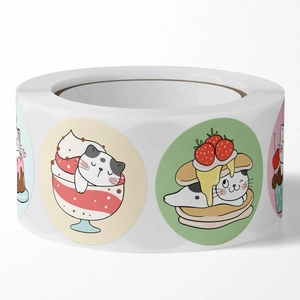 500pcs roll of cute cartoon cat and dessert stickers for gift shop packaging labels