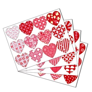 Herz-Sticker-Set zum Valentinstag mit roten Karo-, Punkt- und Blumenmustern für Geschenke