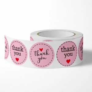 Pegatinas rosas Thank You con corazón rojo para envolver regalos y decoración diy