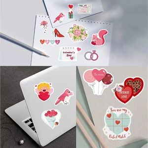 Cute pink Valentine's Day cartoon stickers for DIY water bottles, laptops and gift cards