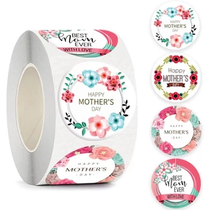 Happy Mother's Day Round Stickers Self-Adhesive Floral Labels For Gift Wrapping Envelope Sealing Best Mom Ever Decor