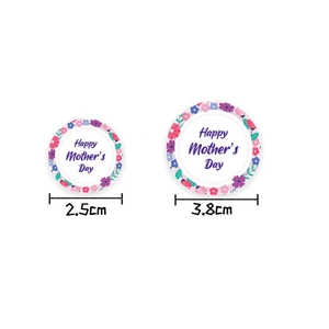 Floral Happy Mother's Day round stickers for gift packaging in 2.5cm and 3.8cm sizes