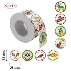 Mexican Fiesta Theme Round Sticker Roll Self Adhesive Decorative Patterns For Festival Party Decor DIY Scrapbooking Seal