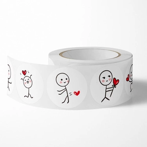 Cute stick figure roll stickers with red hearts for DIY scrapbooking and sealing
