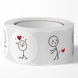 Roll of creative cartoon stickman stickers with red hearts for DIY scrapbooking
