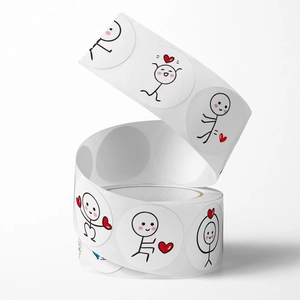 Cute round stickman cartoon stickers roll with red hearts for DIY gift sealing