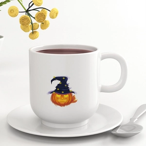 Service à café Halloween en céramique blanche avec motif de citrouille lumineuse