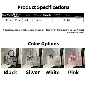 Detaillierte Größentabelle für die Modetragetasche mit Maßen und verfügbaren Farben