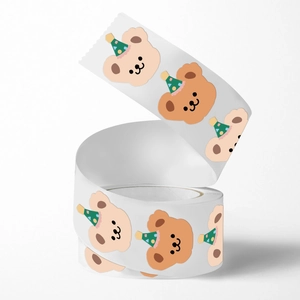 Cute cartoon bear decorative masking tape roll with festive party hats for gift sealing