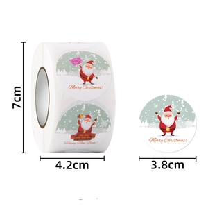 Merry Christmas round self-adhesive seal stickers roll featuring Santa Claus illustrations