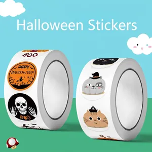 Halloween pumpkin expression and ghost stickers roll for spooky party decorations