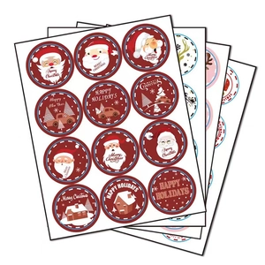 Christmas Round Stickers Self Adhesive Paper Cartoon Santa Claus Snowman Holiday Gift Sealing Labels Scrapbooking Decoration