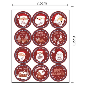 Christmas round sticker set with Santa and holiday motifs on 7.5x9.5cm adhesive sheet