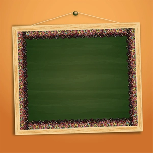 Colorful polka dot scalloped border sticker on a green blackboard for wall decoration