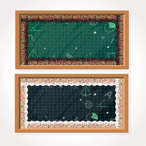 Colorful wave border bulletin board stickers with blackboard style and math doodle elements