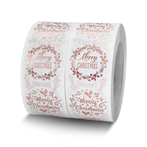 Christmas Stickers Roll Rose Gold Foil Merry Christmas Circular Gift Sealing Labels Festive Holiday Decoration Stationery