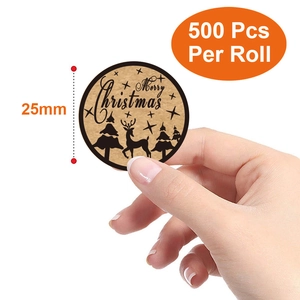 500pcs 25mm Merry Christmas kraft paper stickers roll for gift sealing and decoration