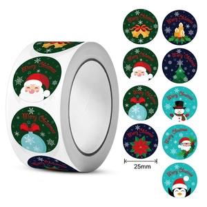 Christmas gift stickers roll with Santa and Snowman designs 25mm labels for holidays
