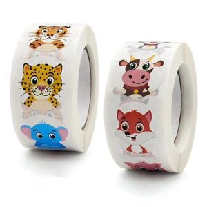 Round Cartoon Animal Reward Stickers Roll For Kids Teachers Cute Motivational Encouragement Labels School Home Decor