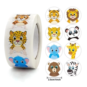 Roll of 1-inch cute cartoon animal reward stickers with 8 designs for school teachers