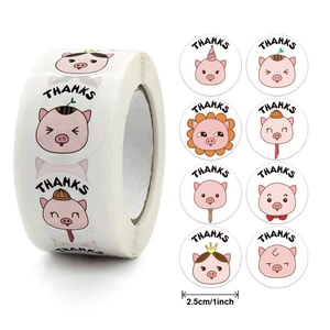 Cute cartoon pig reward stickers roll with 1 inch diameter and Thanks text for kids