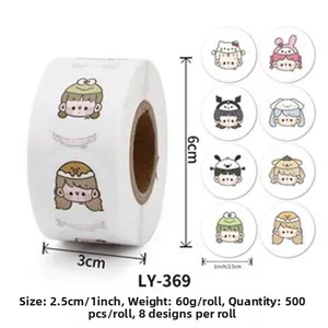 Detail showing 500pcs cartoon girl Christmas stickers roll with 2.5cm diameter size
