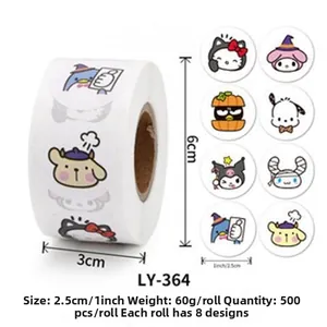 Detail of 1-inch Sanrio cartoon Christmas stickers, 500 labels per roll for gift wrapping