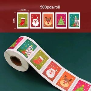 500pcs roll of 50mm x 36mm Christmas stamp stickers with Santa, reindeer and tree designs