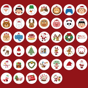 Set of 41 assorted Merry Christmas round stickers with Santa Claus and cartoon animals