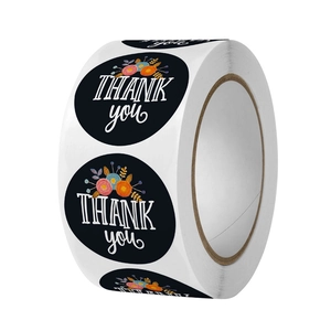 Black Floral Thank You Stickers Roll Round Gift Wrapping Sealing Labels For Wedding Party Handmade Business Packaging Decor