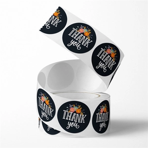 Floral black 'Thank You' stickers roll for wedding gift packaging and sealing labels