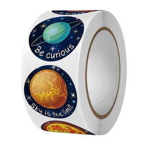 Detailed view of solar system space stickers roll with planets and motivational quotes