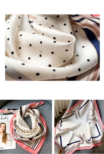 Détails de la texture du foulard en soie avec pois et bordure géométrique