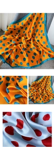 Détail d'une écharpe en satin soyeux avec motifs à pois artistiques et finitions de luxe