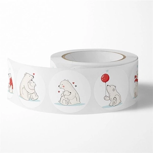 Detailed view of round polar bear reward stickers in a roll for teacher and kids